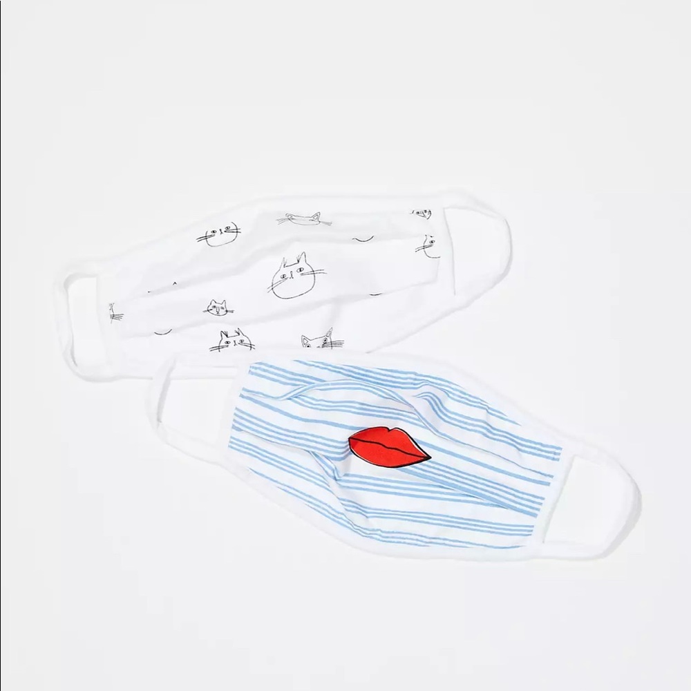 🌬️ LOFT Quirky Cat Print & Red Lips Stripe Fabric Face Covers 2-Pack